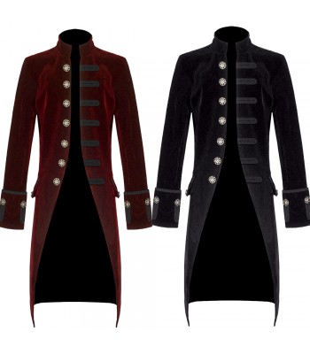 Men Red Black Velvet Gothic Steampunk Coat Pentagramme Victorian Frock Coat (2025)